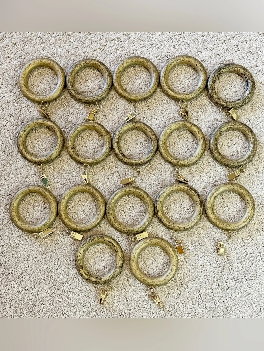 Speckled Golden Brown Wooden Curtain Rings Eye Hooks Clips Drapery Rod Round 17x